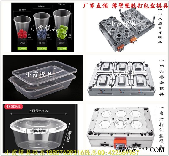 750ml一出八一次性透明注塑盒模具，500ml一出八透明一次性薄壁快餐盒模具图2