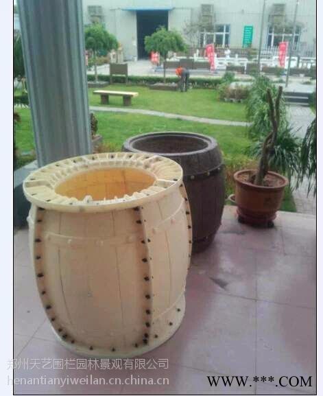 天艺仿木花桶产品及模具混凝土制品水泥花桶模具啤酒桶模具 仿木花盆 花箱 花钵 花池模具及产品图5