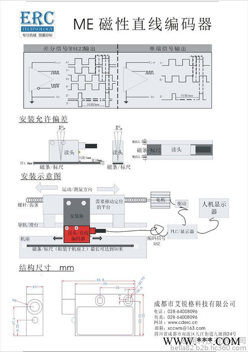 ERC 磁栅尺 磁栅读数头 磁性编码器 磁栅数显表 木工机械 石材机械 数控机床 玻璃机械 光栅尺 可代替旋转编码器图3