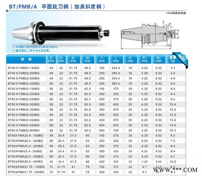 BT/FMB/A平面铣刀柄（加长斜度柄）数控刀具数控铣床加工中心刀具