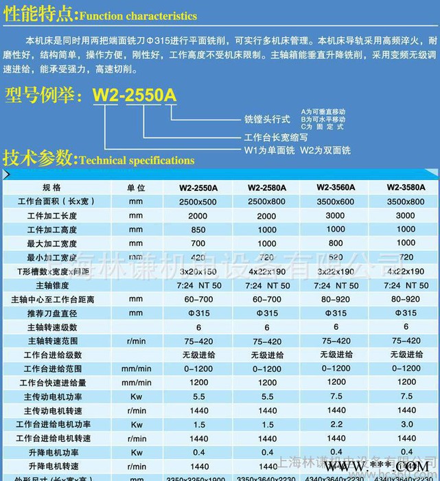 特价上海台重W2-3580A双端面升降组合铣床机床销售