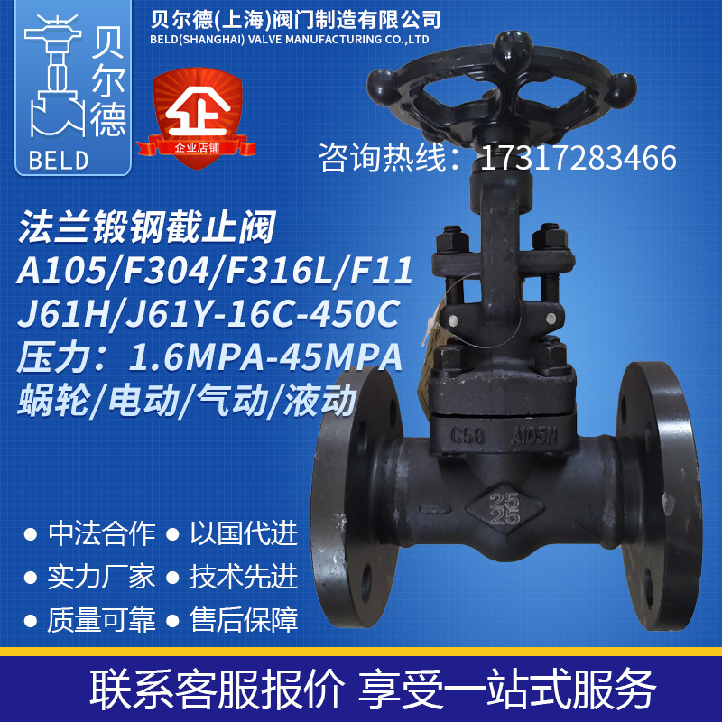 法兰锻钢截止阀/J41H/Y-16C/25C/40C/150LB/10K美标/日标/德标/图1